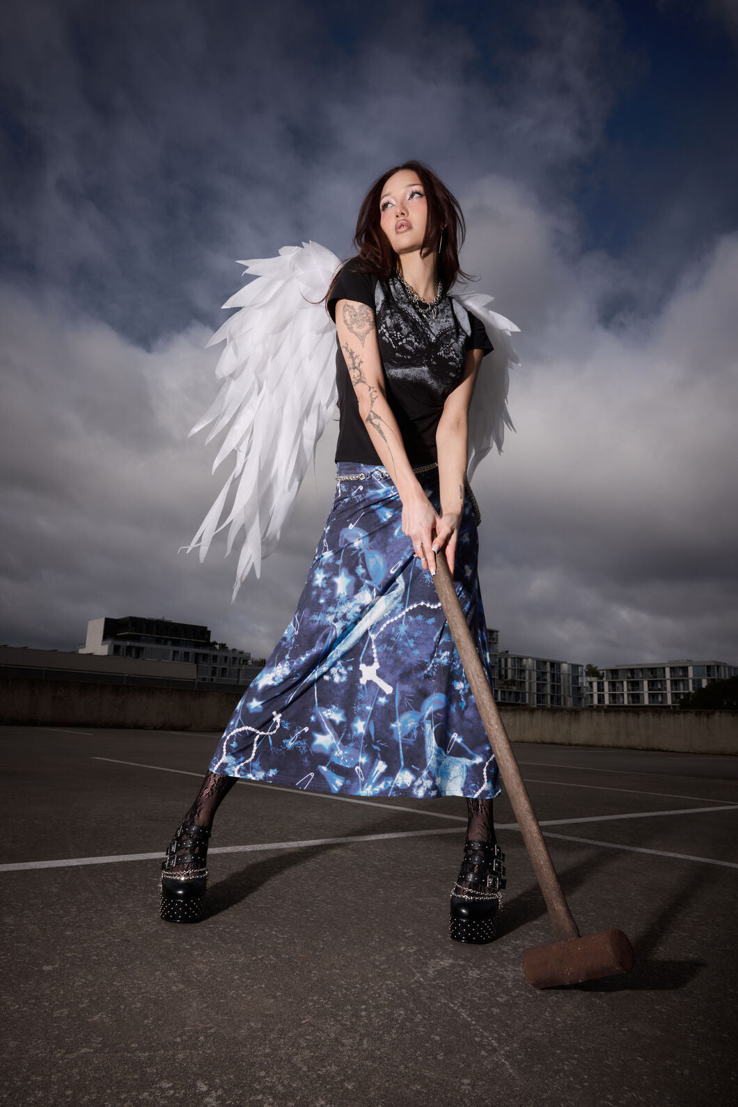 Black Friday - Cyanotype Goth Midi Skirt - blue