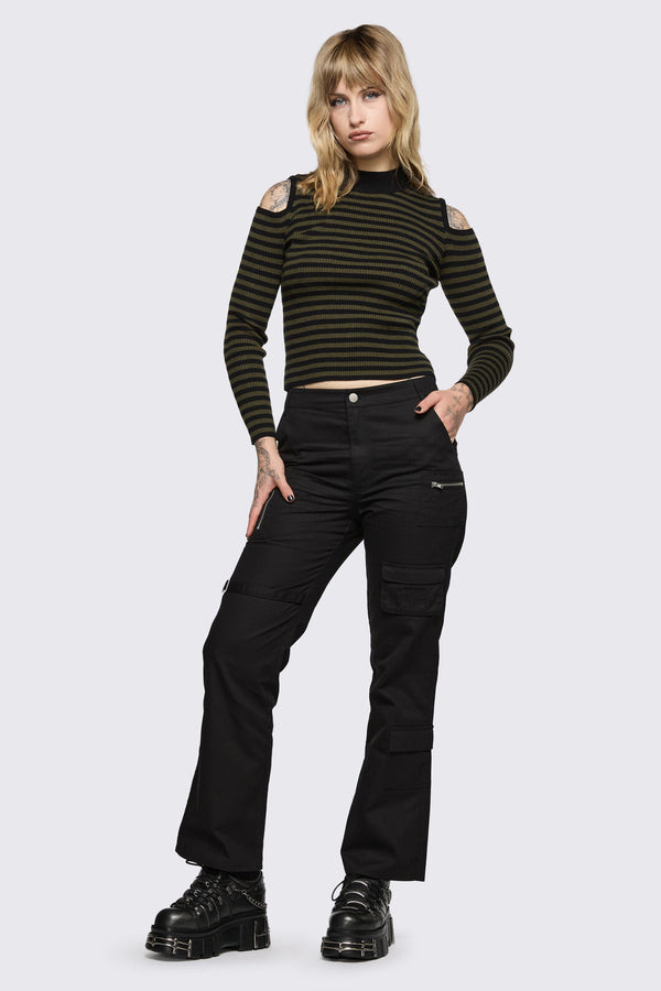 Black Friday - Consume Stripe Knit Top - black-olive