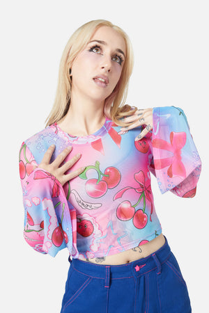 Black Friday - Sour Cherry Flared Mesh Top - multi