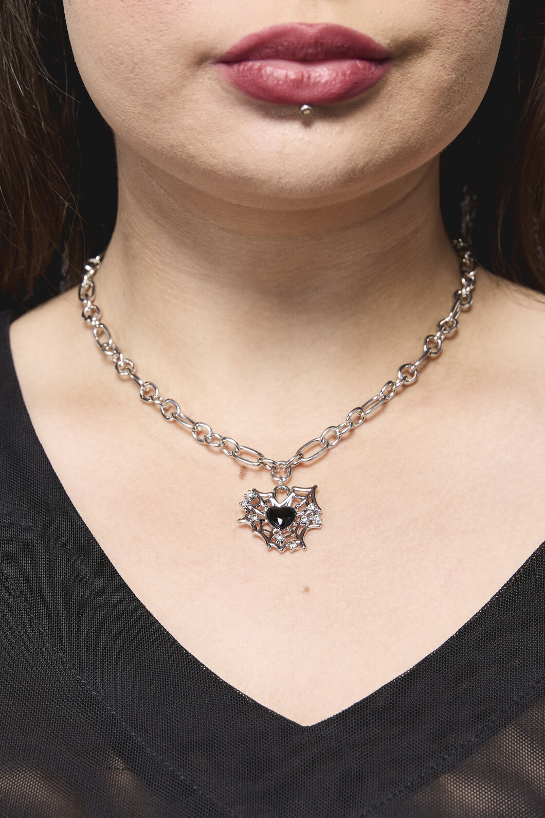 Black Friday - Cobweb Heart Necklace - silver