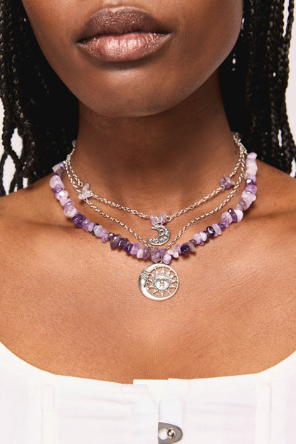 Black Friday - Purple & Charm Layered Necklac - silver