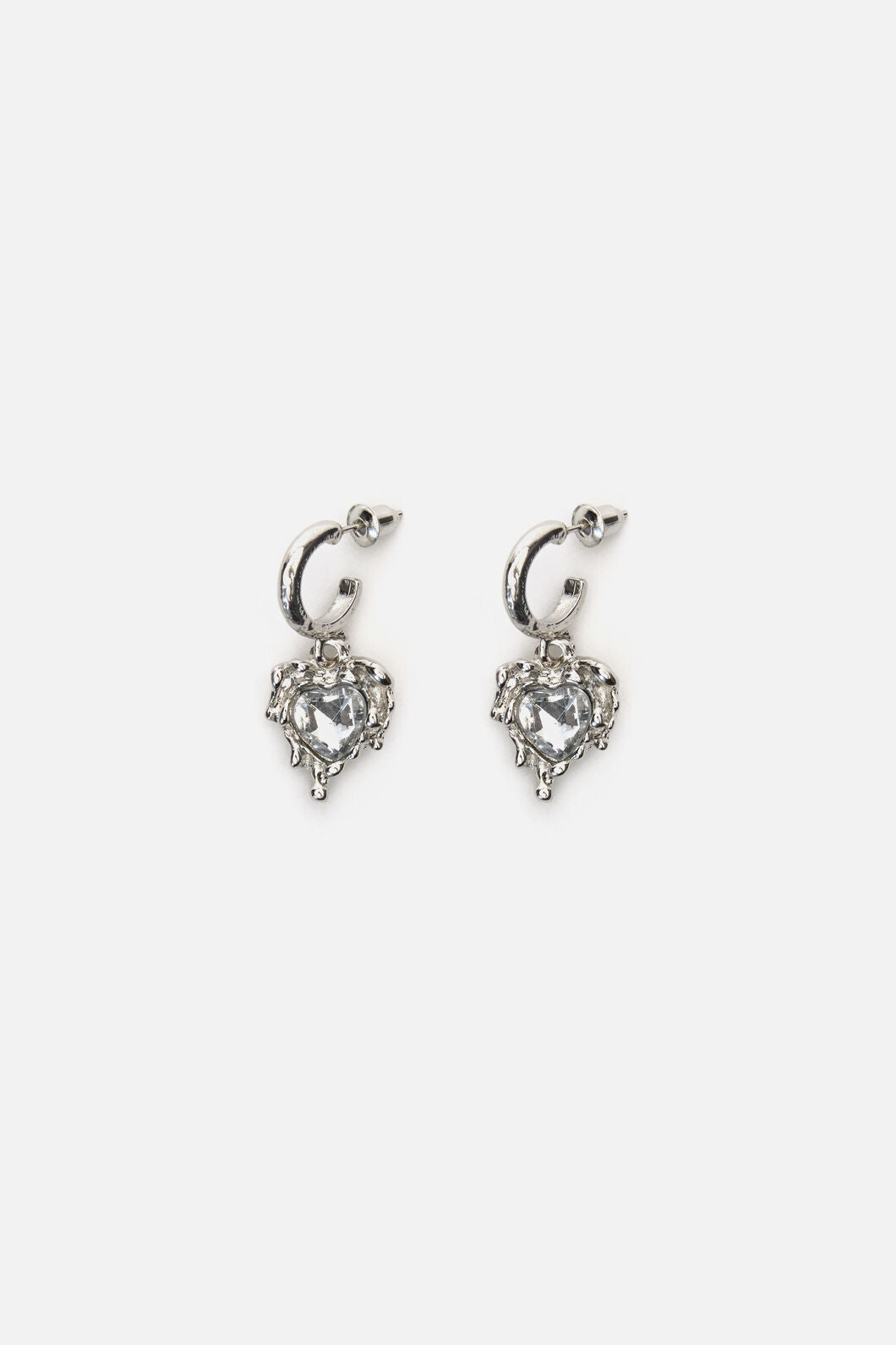 Black Friday - Melted Metal Heart Earrings - silver