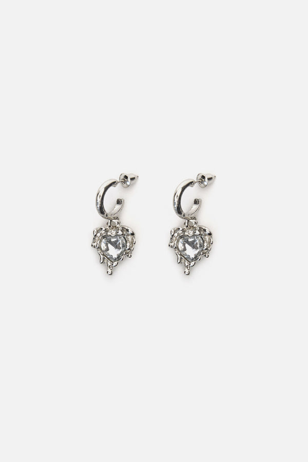 Black Friday - Melted Metal Heart Earrings - silver