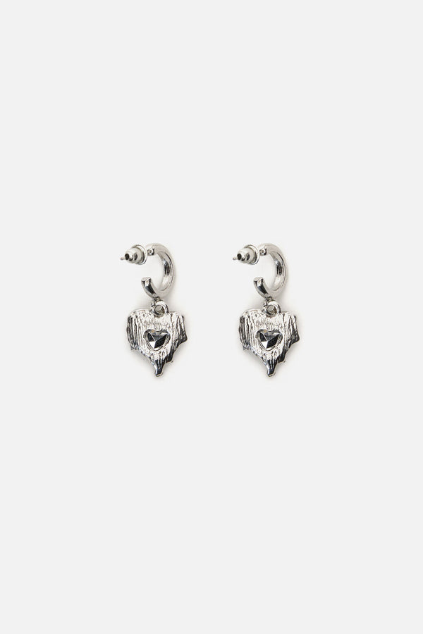 Black Friday - Melted Metal Heart Earrings - silver