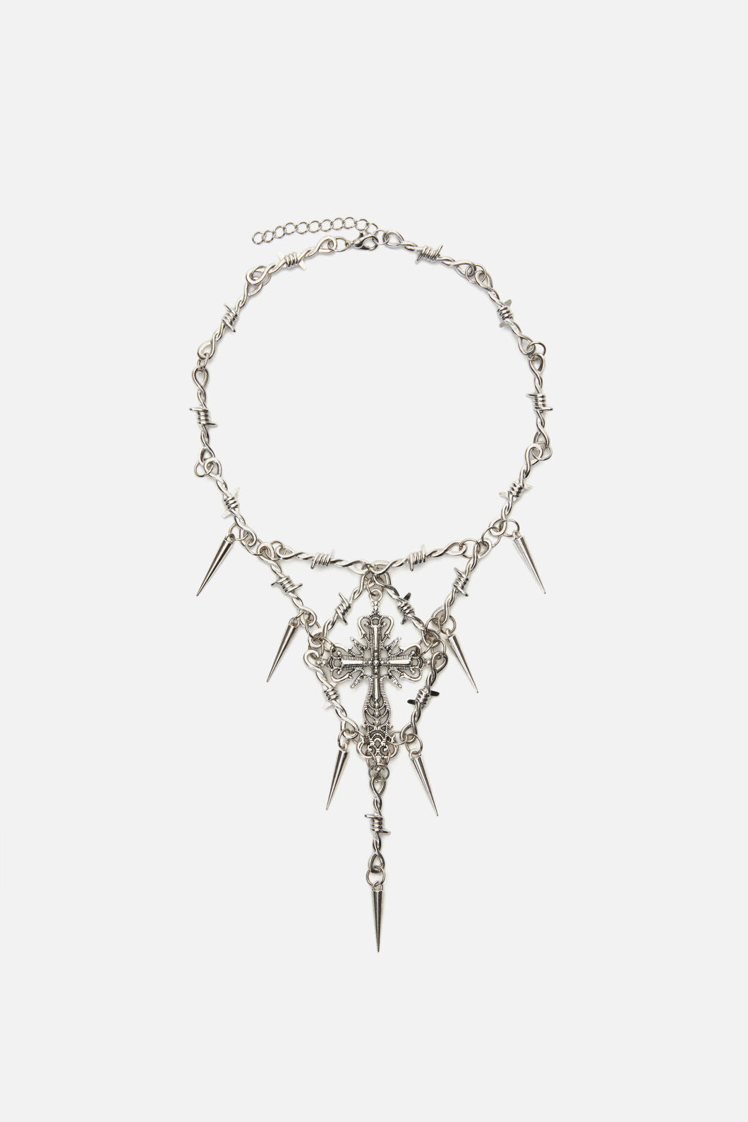 Black Friday - Spike Cross Barb Necklace - silver