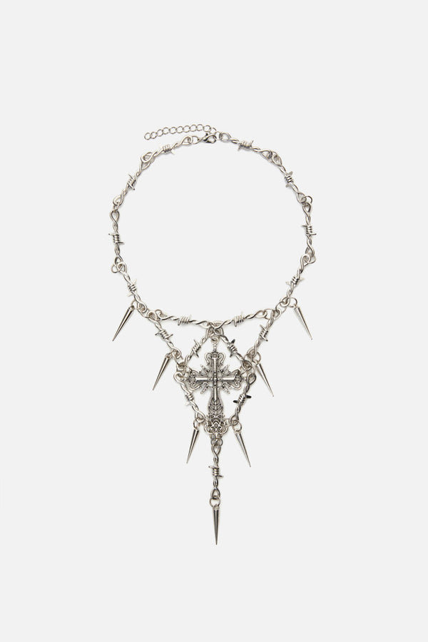 Black Friday - Spike Cross Barb Necklace - silver