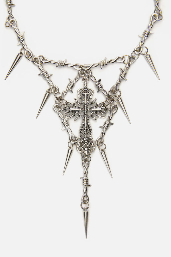 Black Friday - Spike Cross Barb Necklace - silver