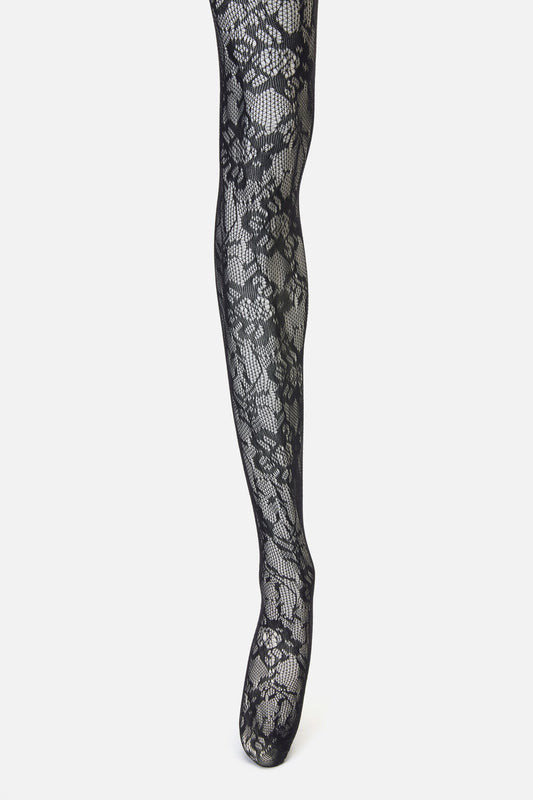 Black Friday - Black Floral Mesh Tights - black