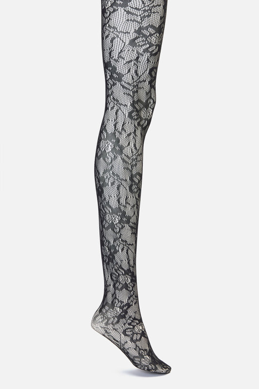 Black Friday - Black Floral Mesh Tights - black
