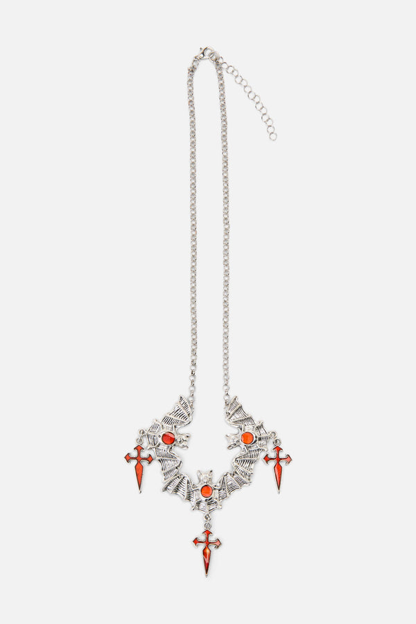 Black Friday - Bat Cross Necklace - silver