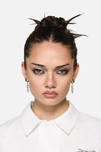 Black Friday - Drop Chain Sleeper Earrings - silver