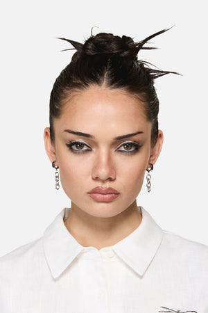 Black Friday - Drop Chain Sleeper Earrings - silver