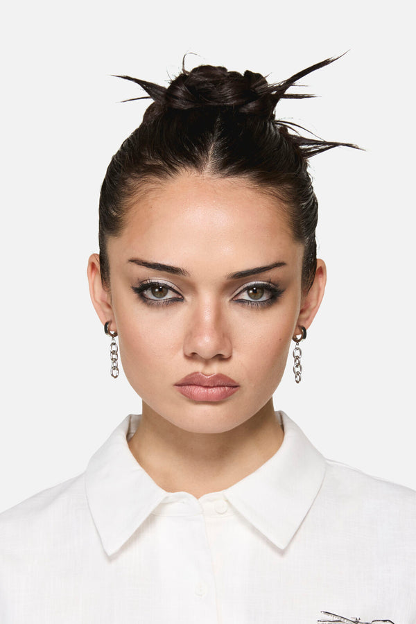 Black Friday - Drop Chain Sleeper Earrings - silver