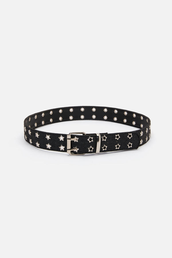 Black Friday - Star Eyelet Black Denim Belt - black