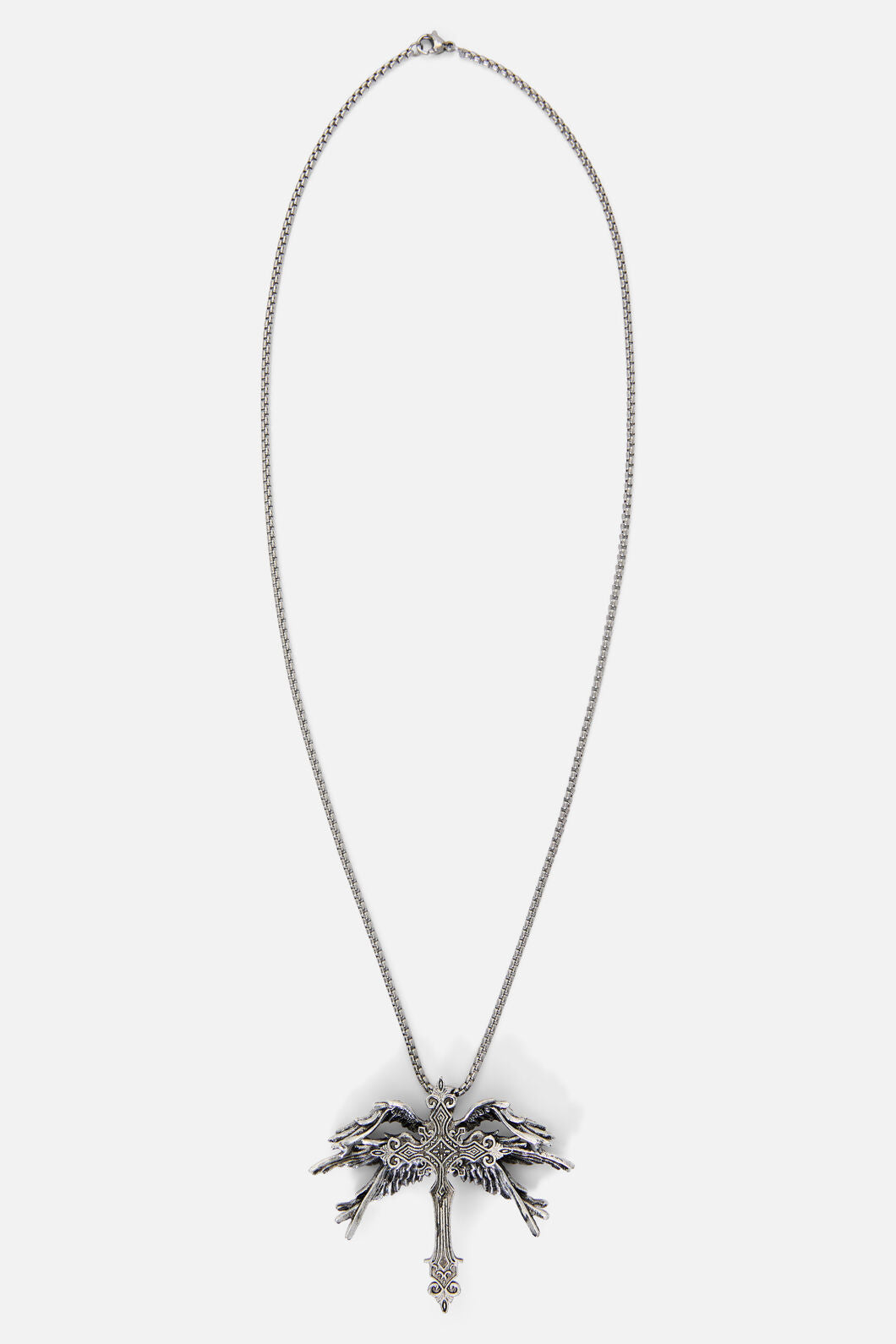 Black Friday - Abstract Winged Cross Necklace - silver