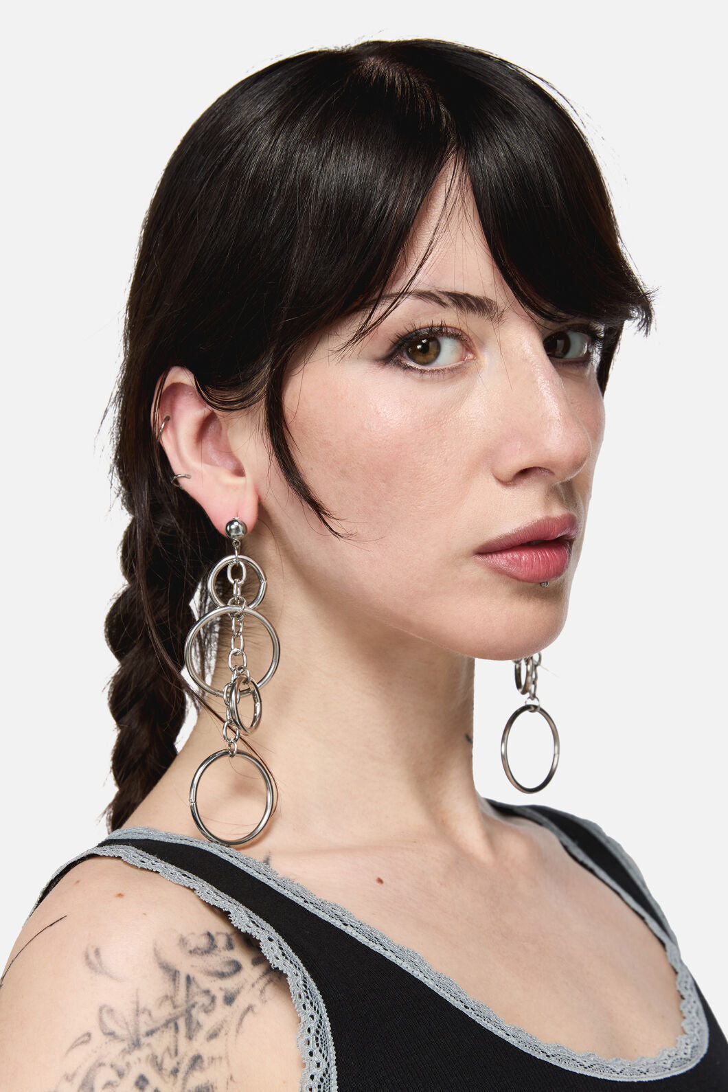 Black Friday - Ring & Chain Statement Earring - silver
