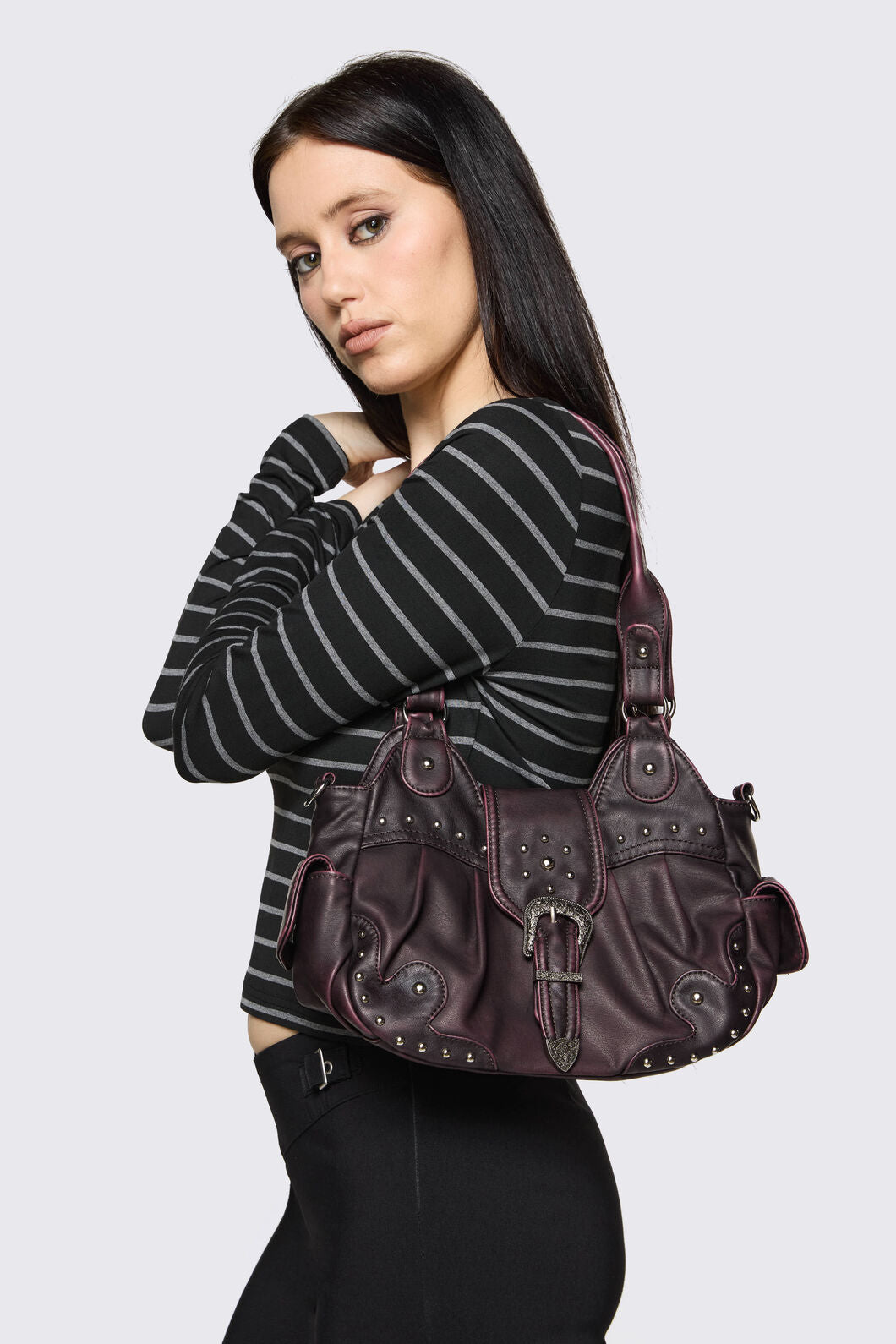 Black Friday - Vintage Buckle & Stud Bag - dark-purple
