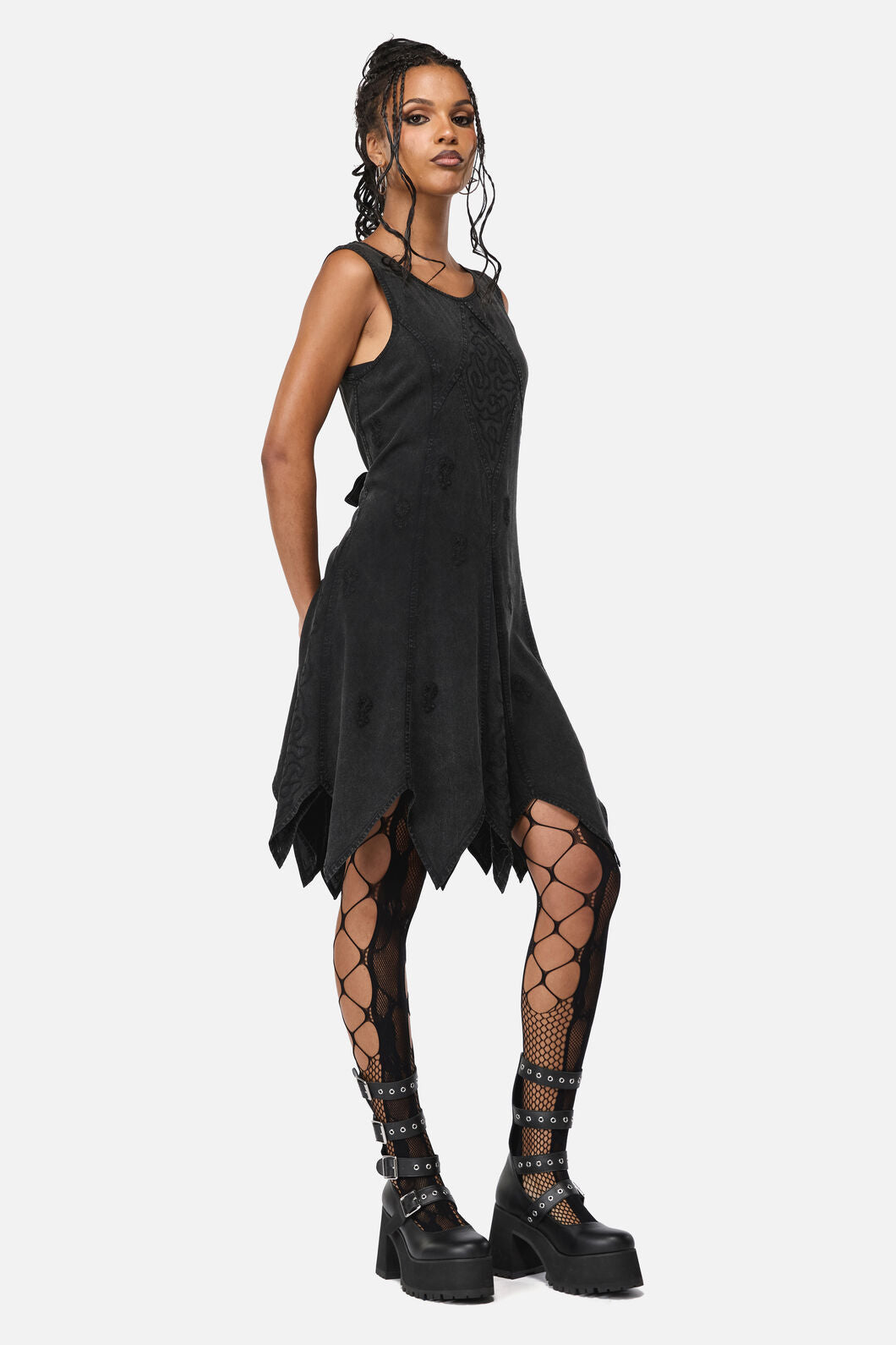 Black Friday - Cut Out Floral Mesh Tights - black