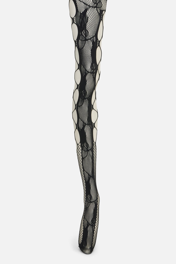 Black Friday - Cut Out Floral Mesh Tights - black