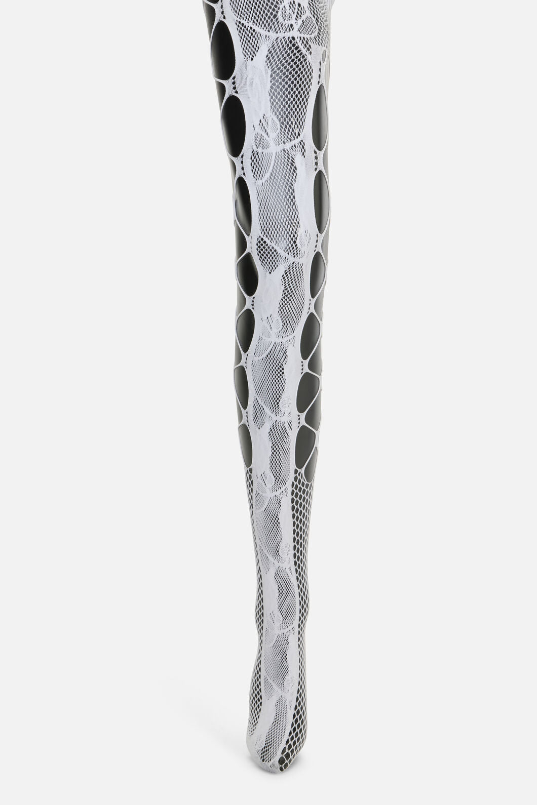 Black Friday - Cut Out Floral Mesh Tights - white