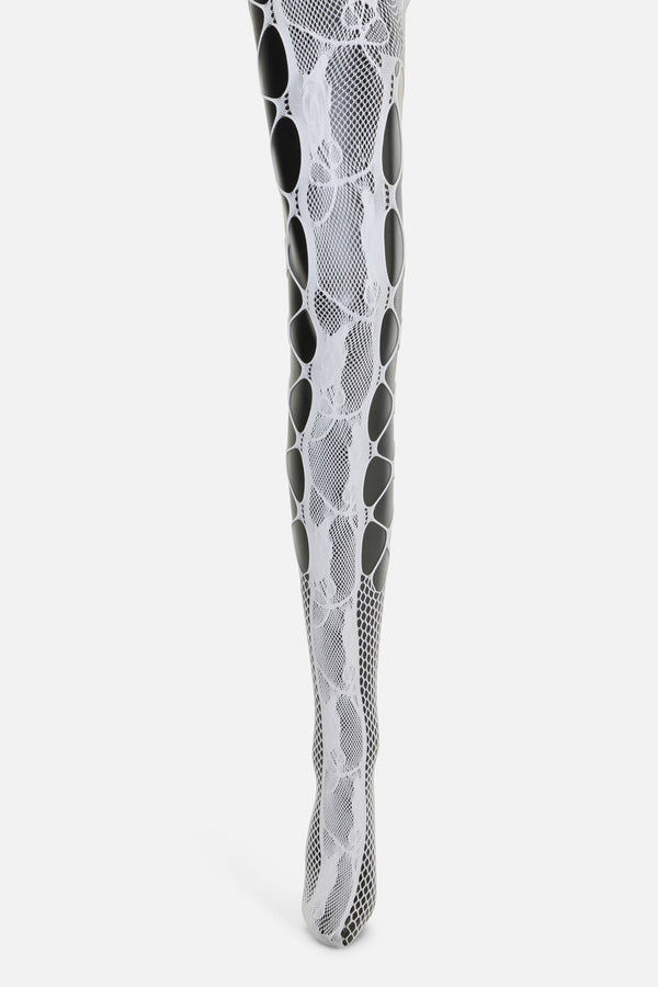 Black Friday - Cut Out Floral Mesh Tights - white