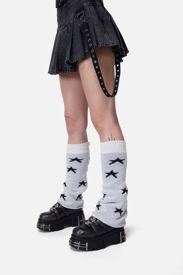 Black Friday - White Stars Leg Warmers - white