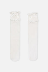 Black Friday - Double Ruffle Long Socks - white