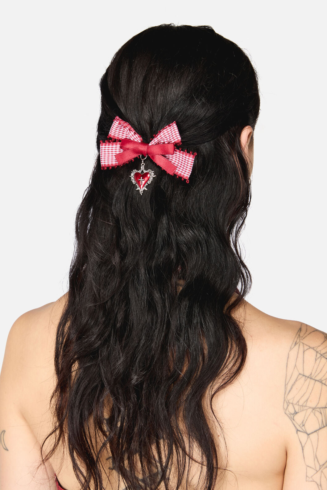 Black Friday - Red Goth Check Bow Clip - red