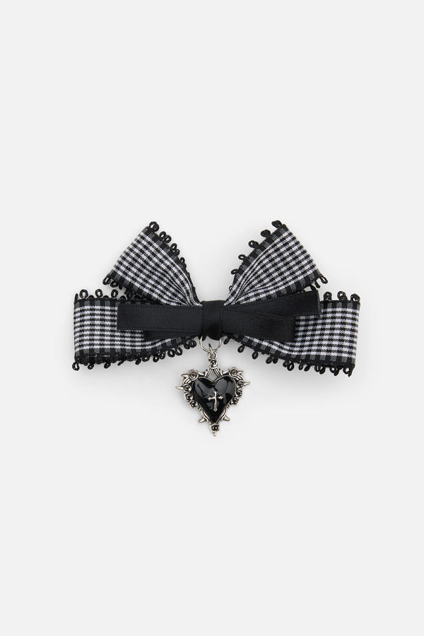 Black Friday - Black Goth Check Bow Clip - black