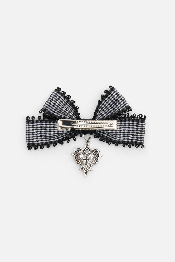 Black Friday - Black Goth Check Bow Clip - black