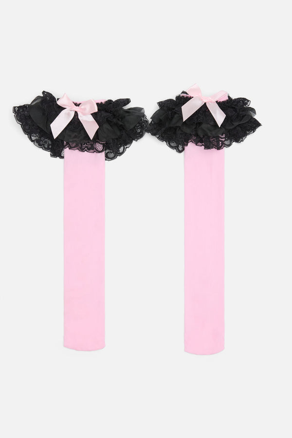 Black Friday - Pink Lacey Long Socks - pink