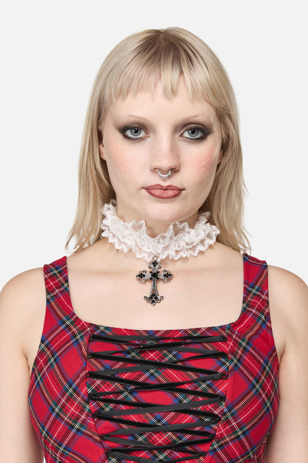 Black Friday - Ruffle Collar Choker - white