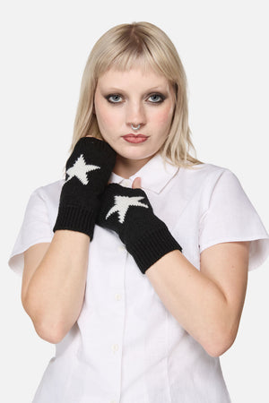 Black Friday - Star Warm Fingerless Gloves - black