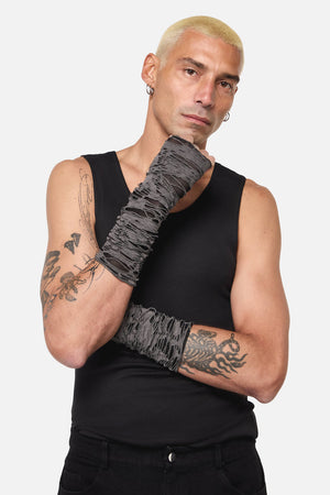 Black Friday - Faux Torn Long Fingerless Gloves - grey