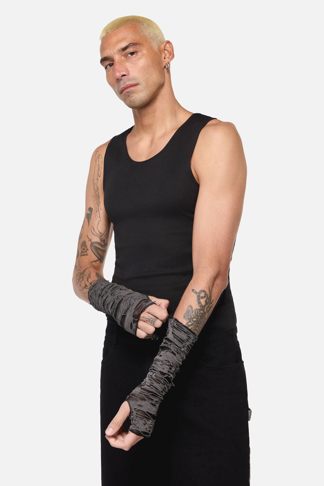Black Friday - Faux Torn LongFingerlessGloves - grey