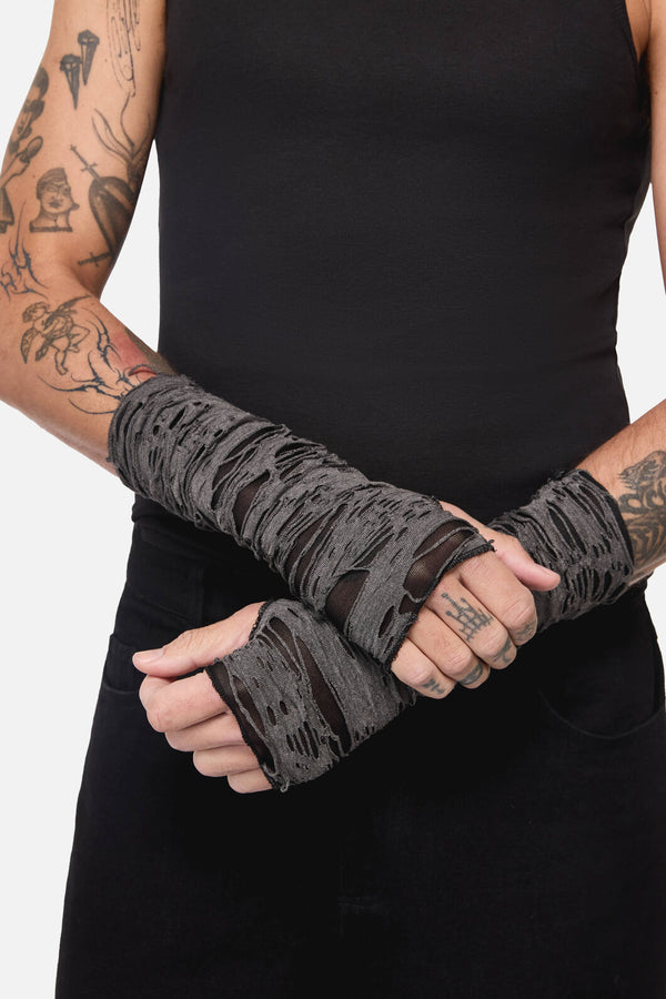 Black Friday - Faux Torn LongFingerlessGloves - grey
