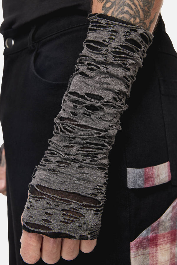 Black Friday - Faux Torn LongFingerlessGloves - grey