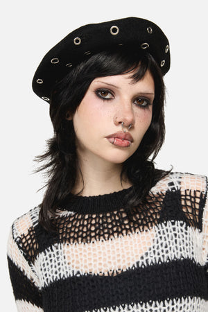 Black Friday - Eyelet Wool Beret - black