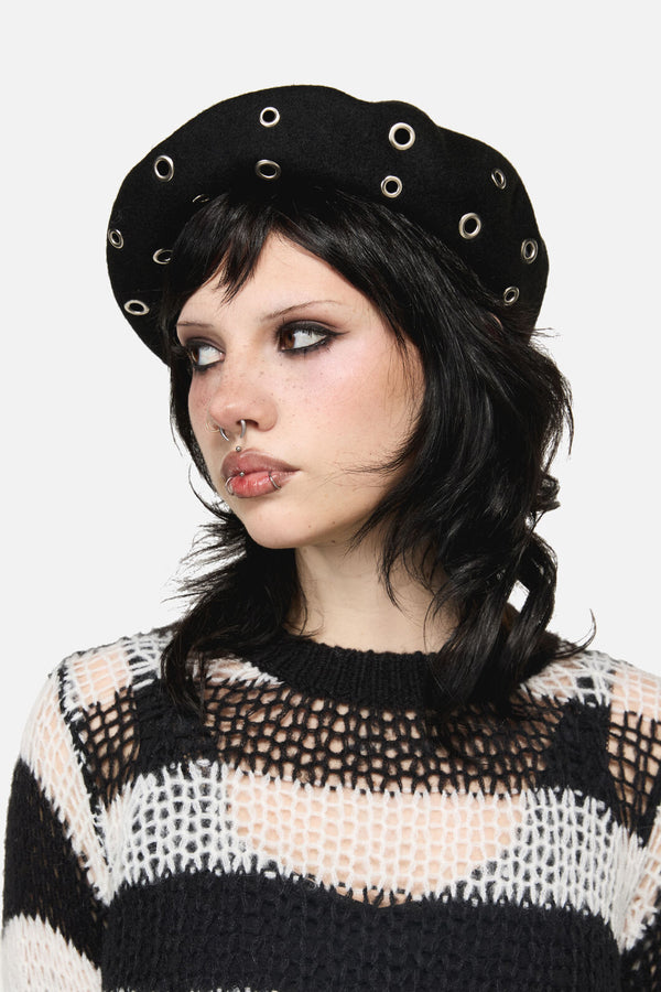 Black Friday - Eyelet Wool Beret - black
