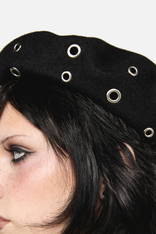 Black Friday - Eyelet Wool Beret - black