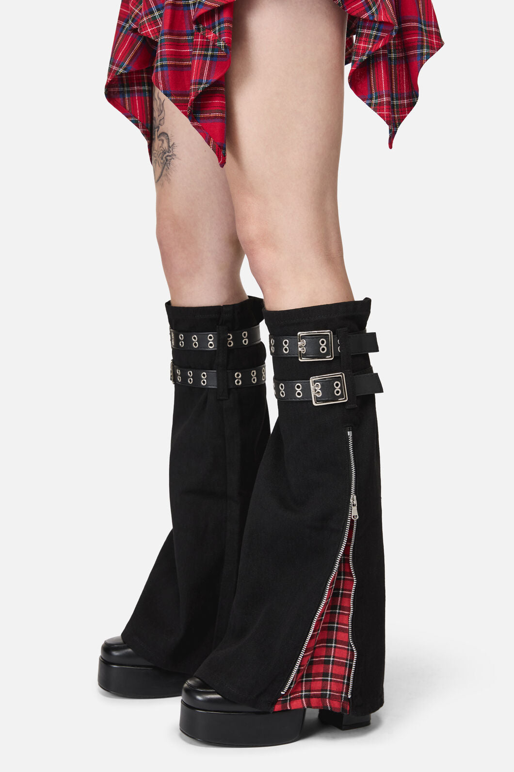 Black Friday - Zipped Check Leg Warmers - black-red