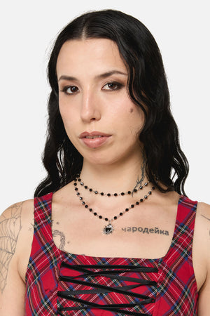 Black Friday - Sacred Heart Bead Necklace - silver-black