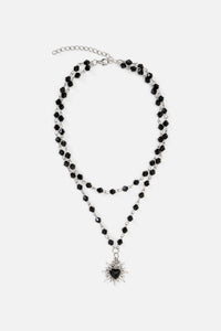 Black Friday - Sacred Heart Bead Necklace - silver-black