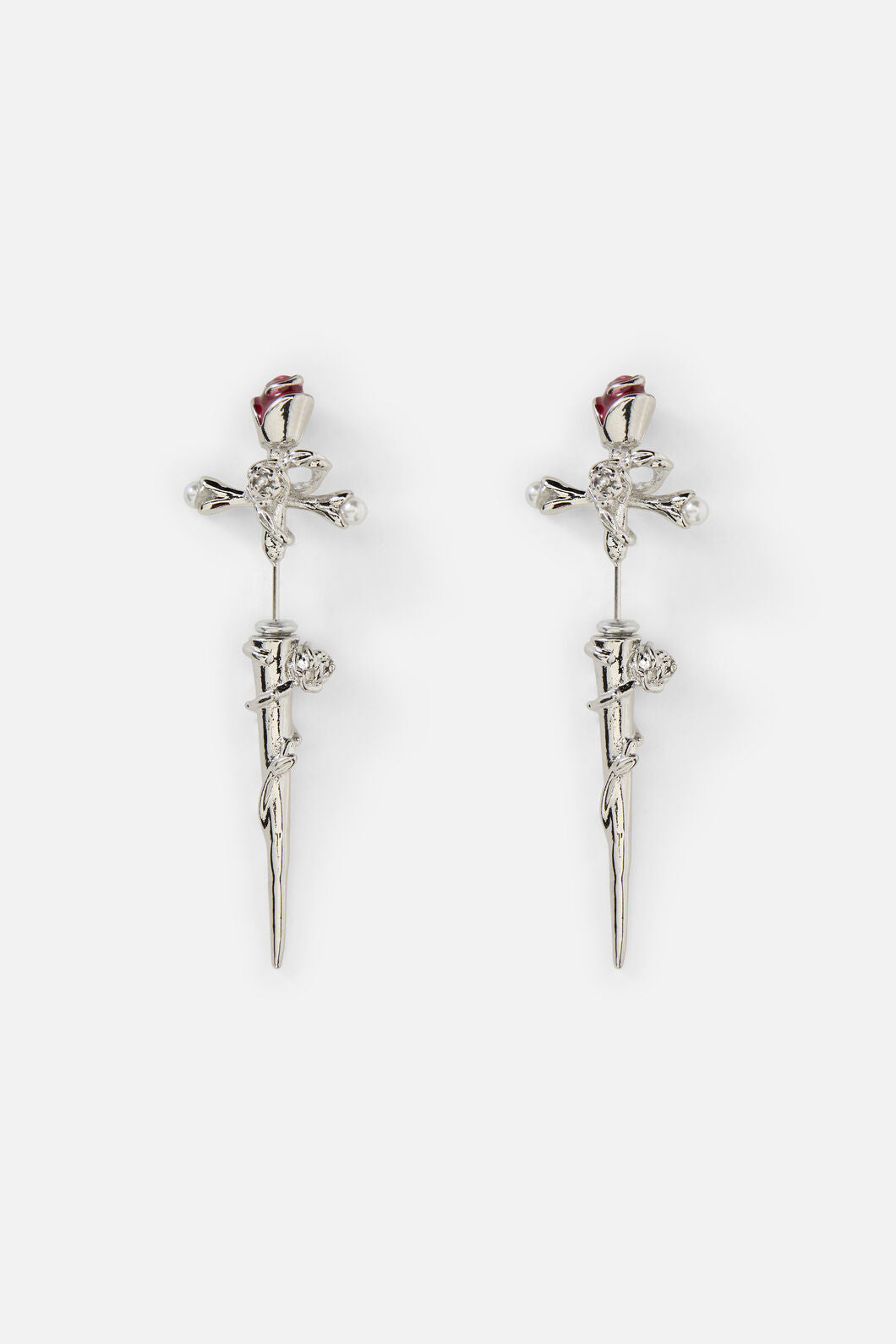 Black Friday - Floral Sword Through Earrings - silver
