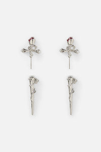 Black Friday - Floral Sword Through Earrings - silver