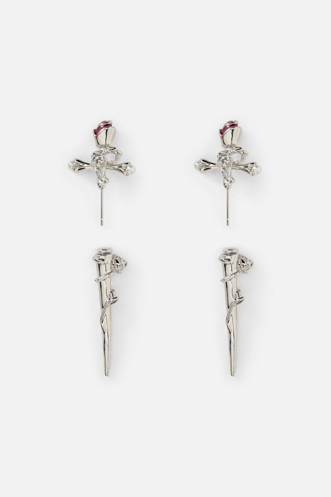 Black Friday - Floral Sword Through Earrings - silver