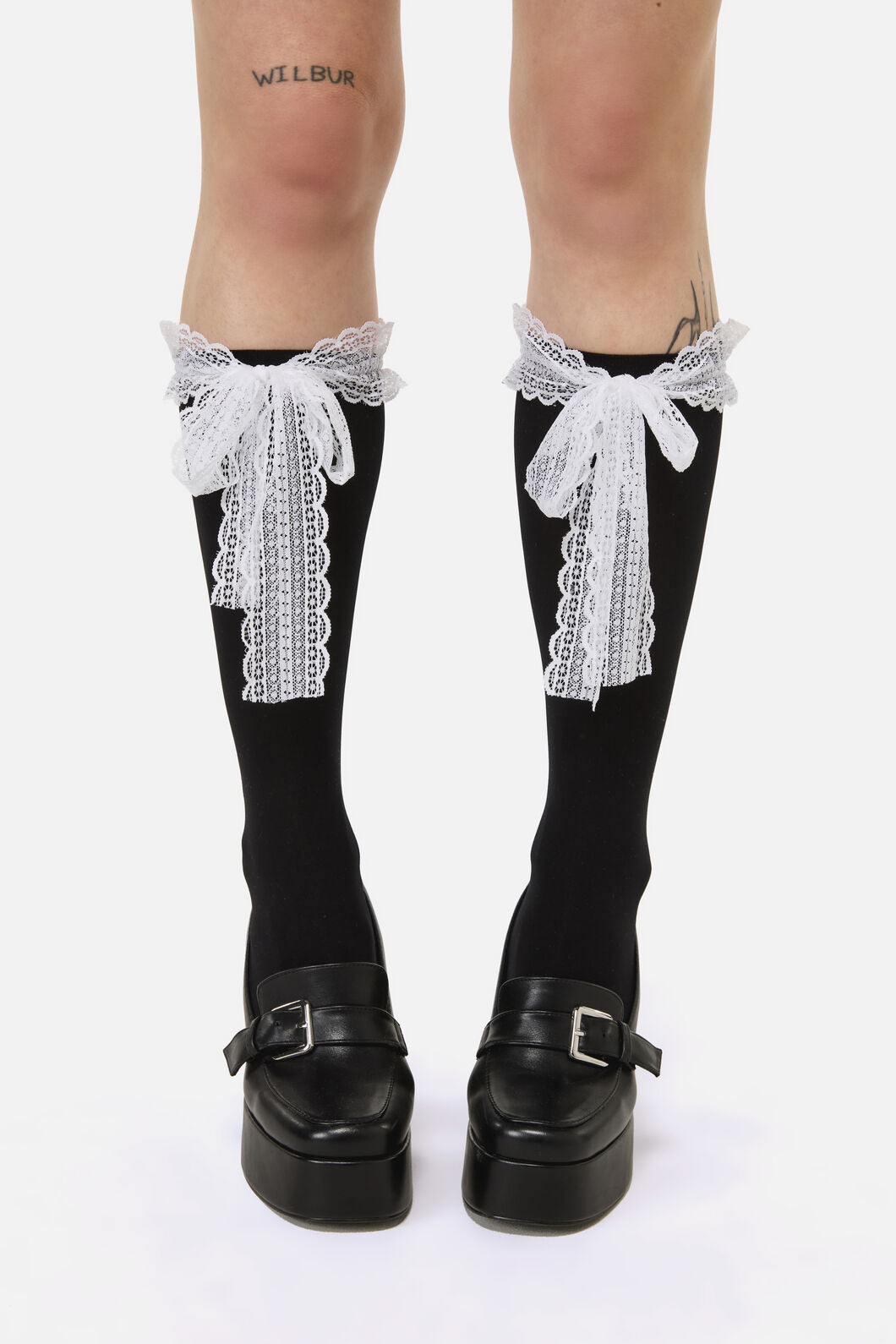 Black Friday - Contrast Lace Long Socks - black