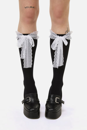 Black Friday - Contrast Lace Long Socks - black