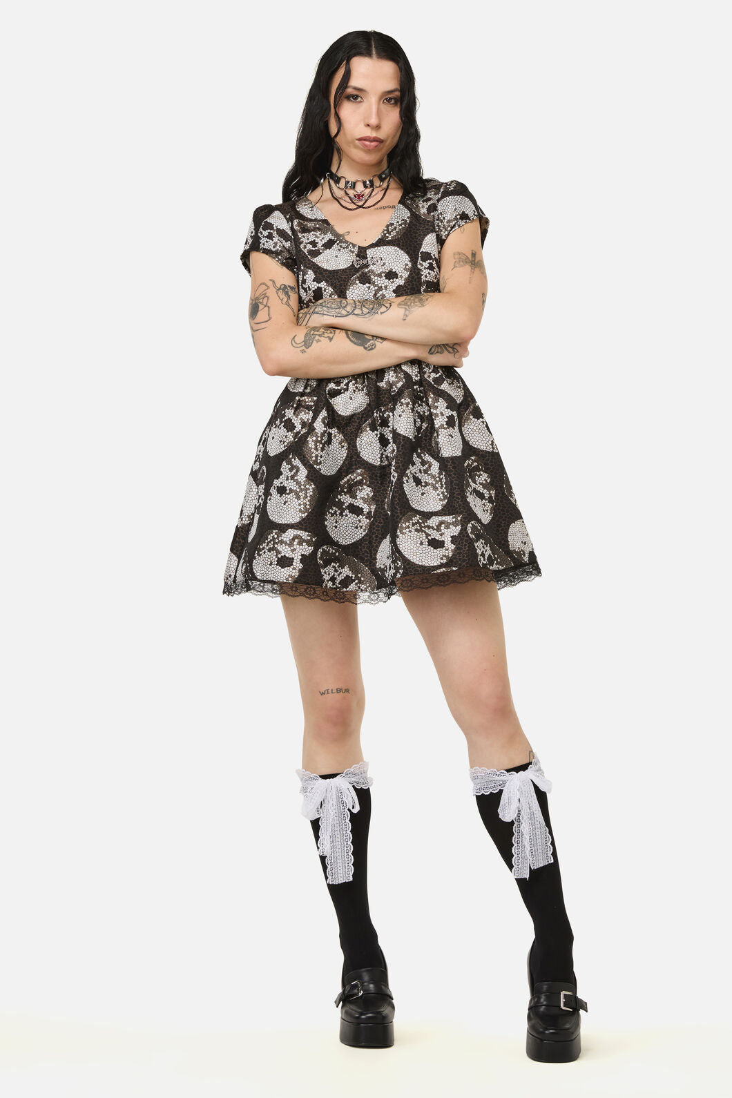 Black Friday - Contrast Lace Long Socks - black