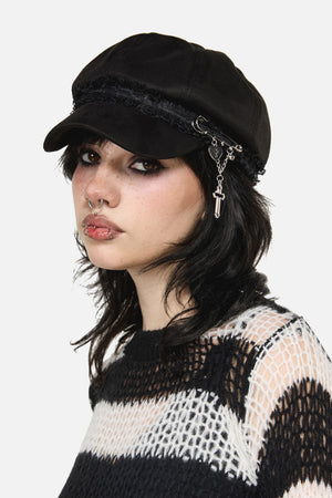 Black Friday - Ruffle & Removable Charm Hat - black